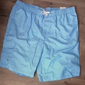 Men's St. John's Bay Light Blue Wave Print 2XLT Swim Shorts